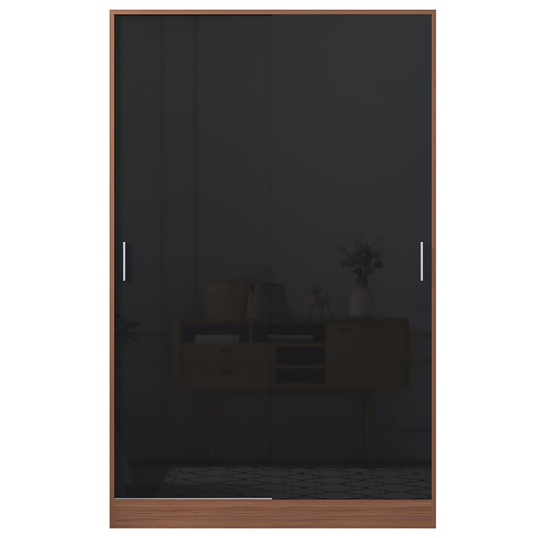 REFLECT High Gloss Bedroom Furniture Wardrobe Chest Bedside Desk - Black/Walnut