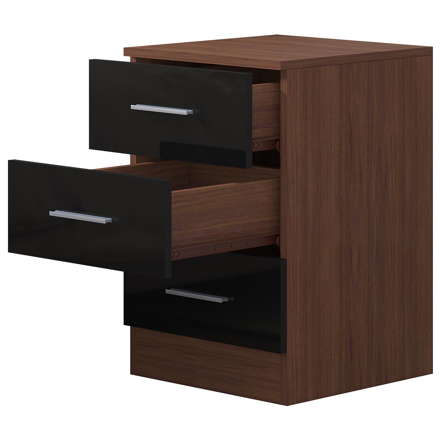 REFLECT High Gloss Bedroom Furniture Wardrobe Chest Bedside Desk - Black/Walnut