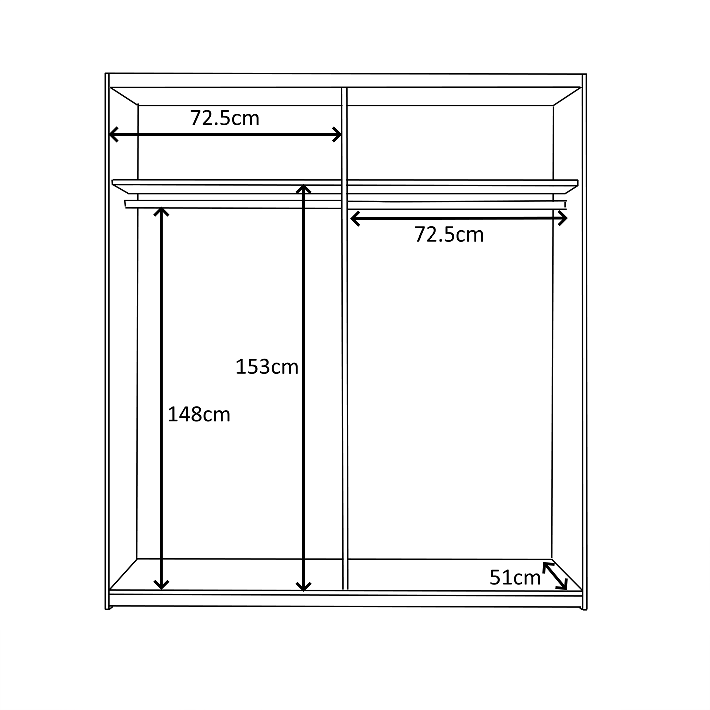ARM White 2 Door Sliding Wardrobe 150cm Wide Contemporary Design