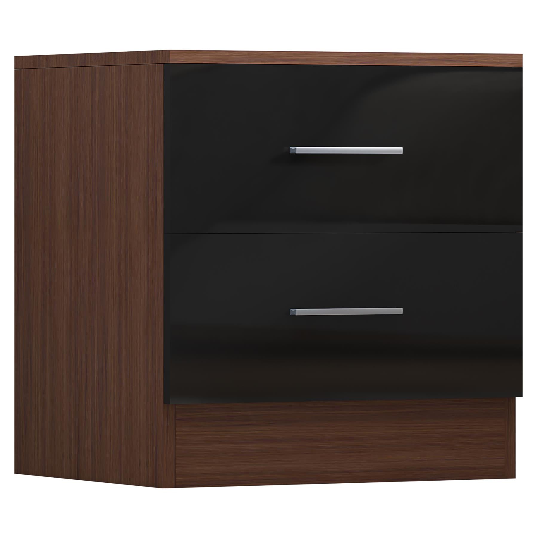 REFLECT High Gloss Bedroom Furniture Wardrobe Chest Bedside Desk - Black/Walnut