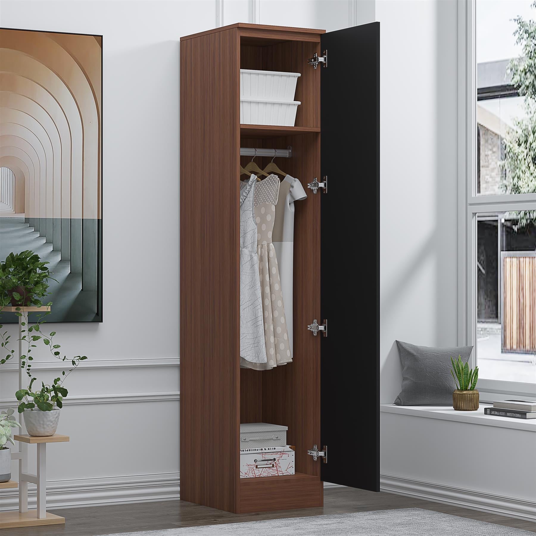 REFLECT High Gloss Bedroom Furniture Wardrobe Chest Bedside Desk - Black/Walnut