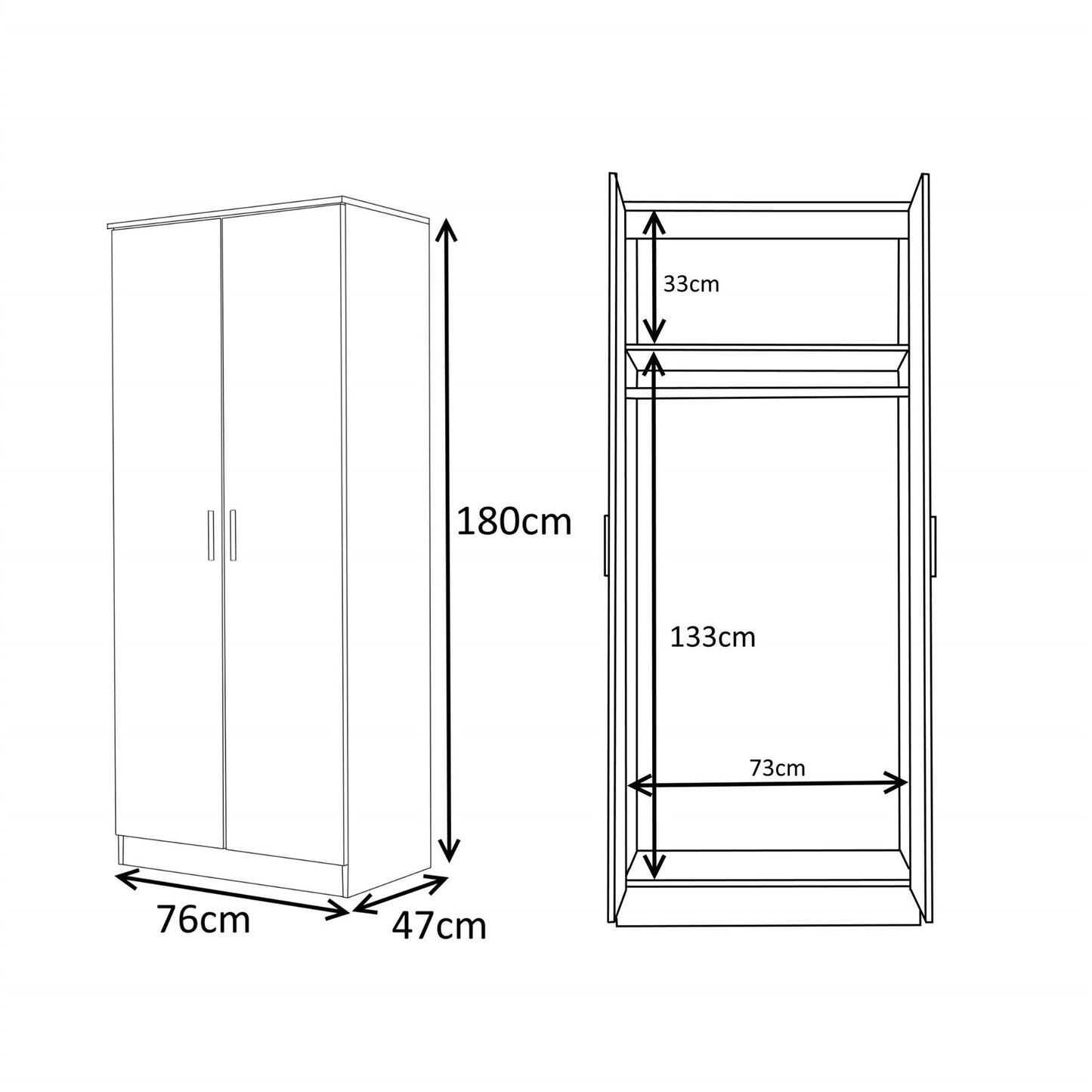 Reflect 2x 2 Door Plain Wardrobe Bundle - White Gloss & Matt White - Hanging Rails & Shelves - Modern Sleek Design