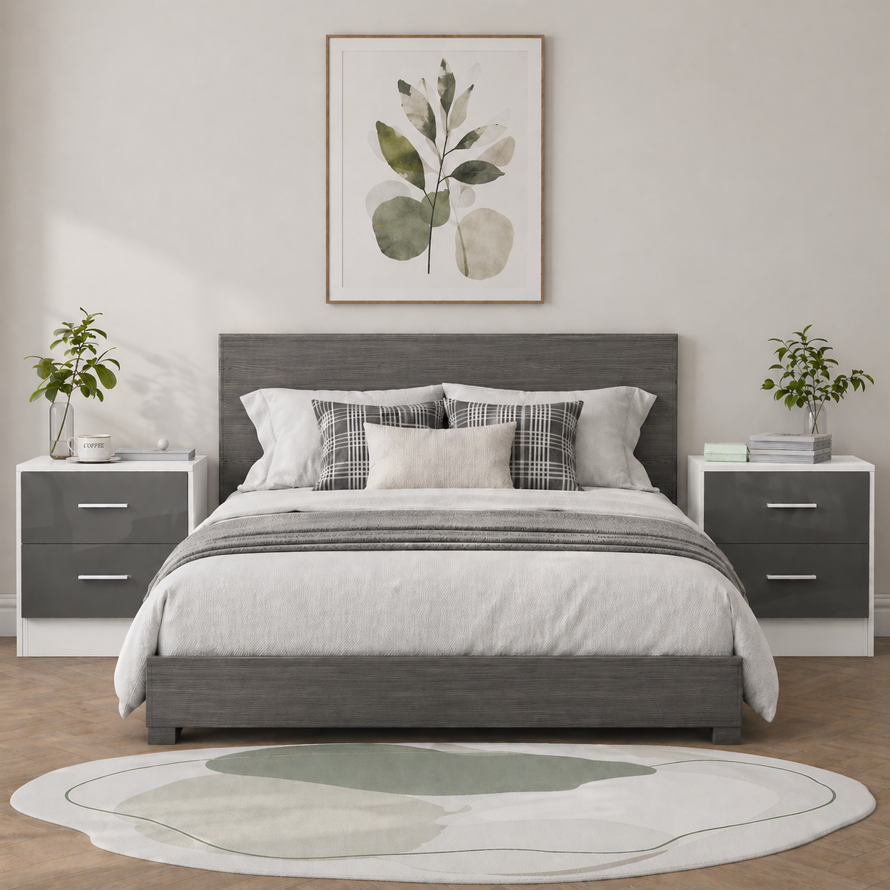 Reflect 2 Drawer Bedside Bundle (2x) - Grey Gloss & Matt White - Modern Bedside