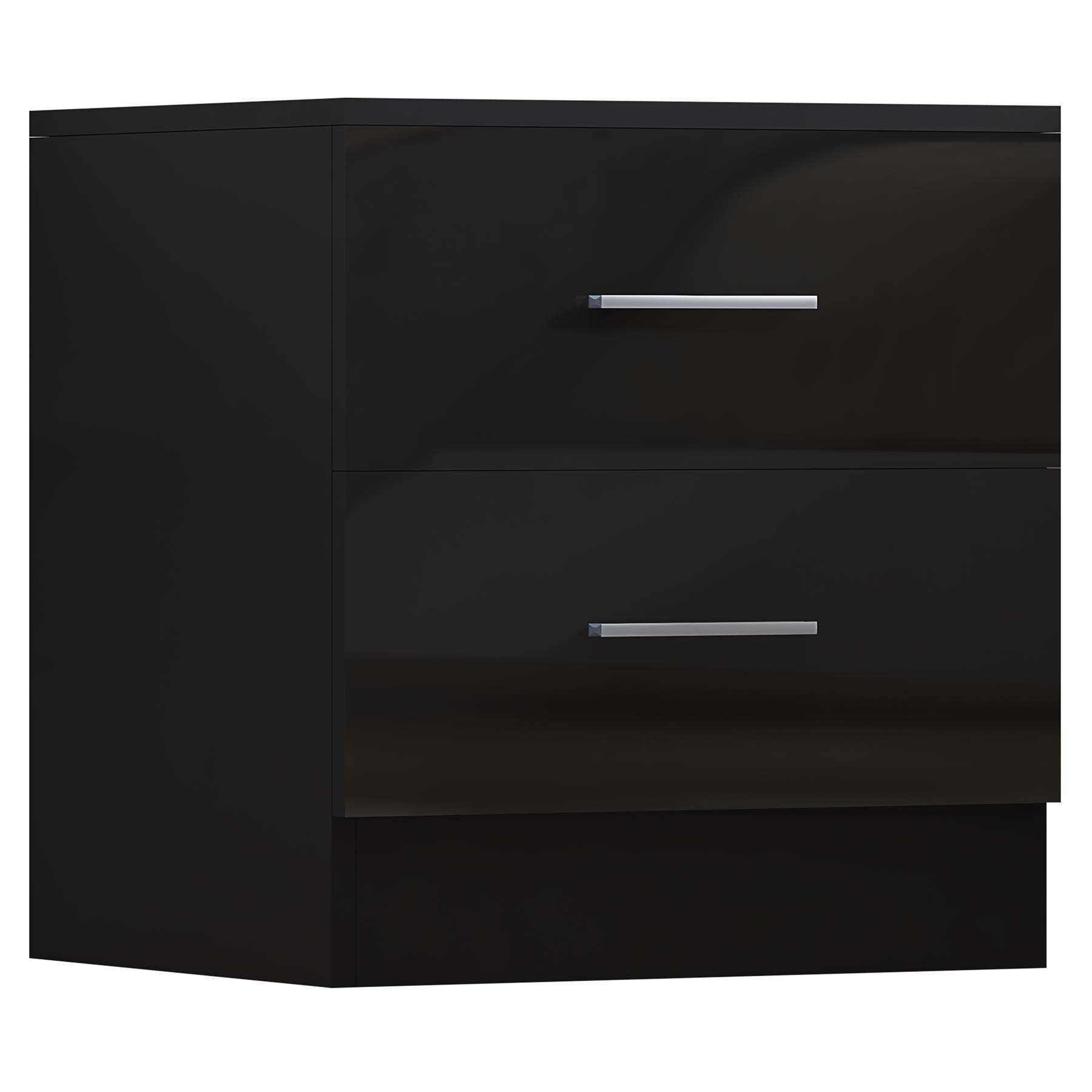 Reflect 1 Door Plain Wardrobe, 5 Drawer Chest, 2x 2 Drawer Bedsides - Black Gloss & Black Oak - Modern Bedroom Furniture Set
