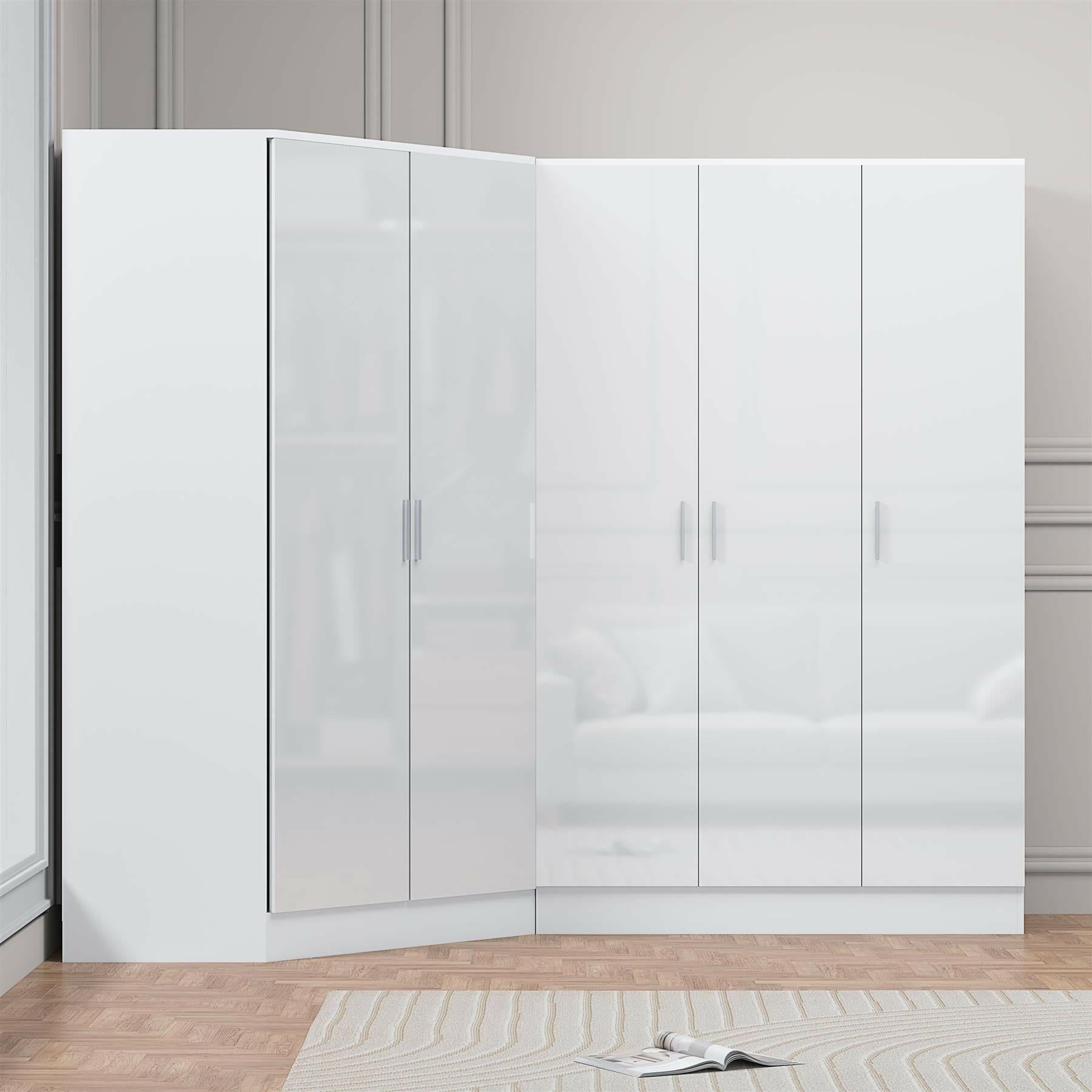 REFLECT Gloss 5 Door Corner Wardrobe Bundle Inc Corner + 3 Door Wardrobe Set
