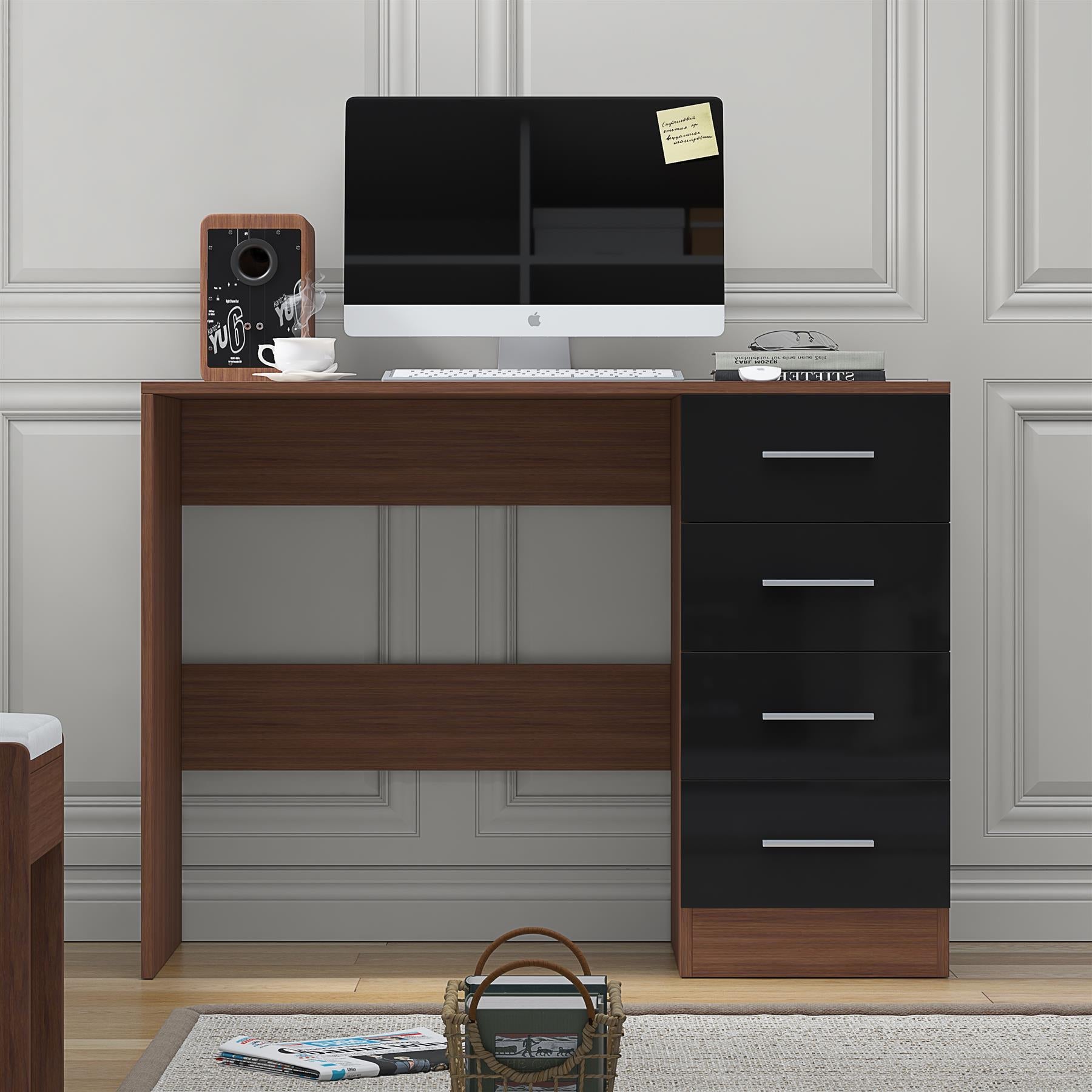 REFLECT High Gloss Bedroom Furniture Wardrobe Chest Bedside Desk - Black/Walnut