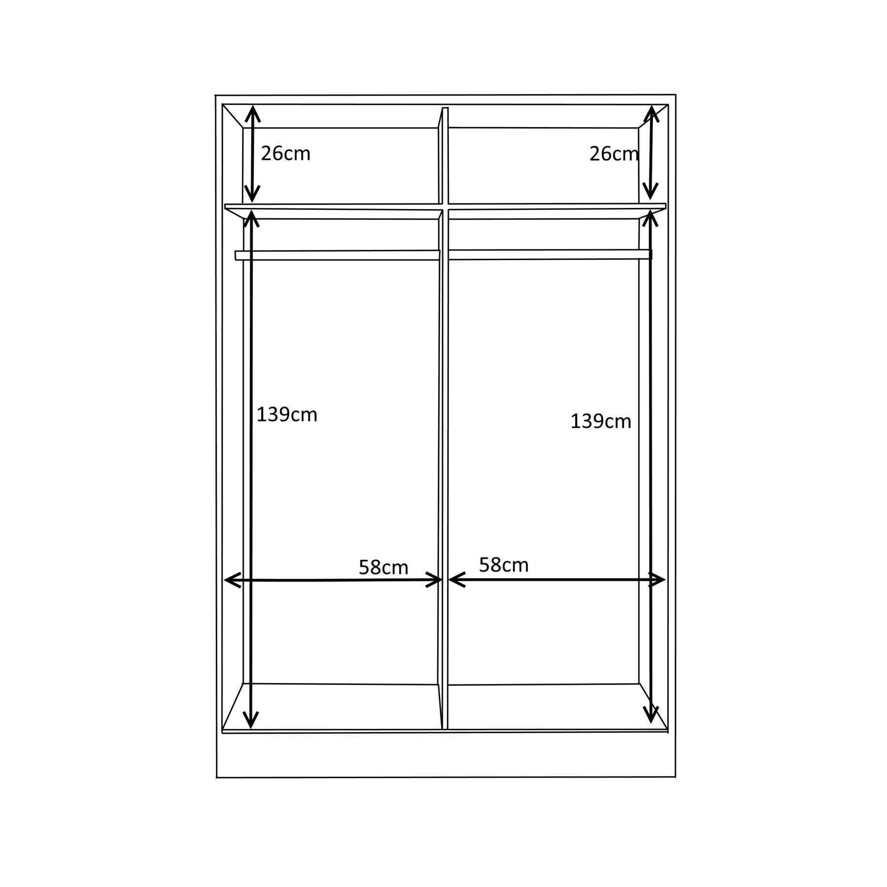 Reflect 2 Door Sliding Wardrobe - Black Gloss & Black Oak - Hanging Rails & Shelves - H:180cm x W: 120cm x D: 58cm - Modern Design
