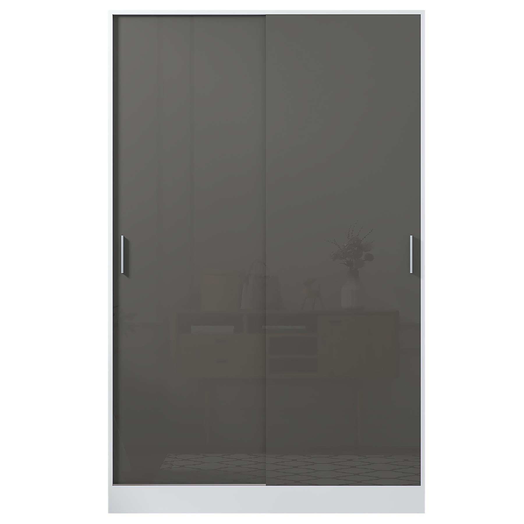 Reflect 2 Door Sliding Wardrobe - Grey Gloss & Matt White - Hanging Rails & Shelves - H:180cm x W: 120cm x D: 58cm - Modern Design