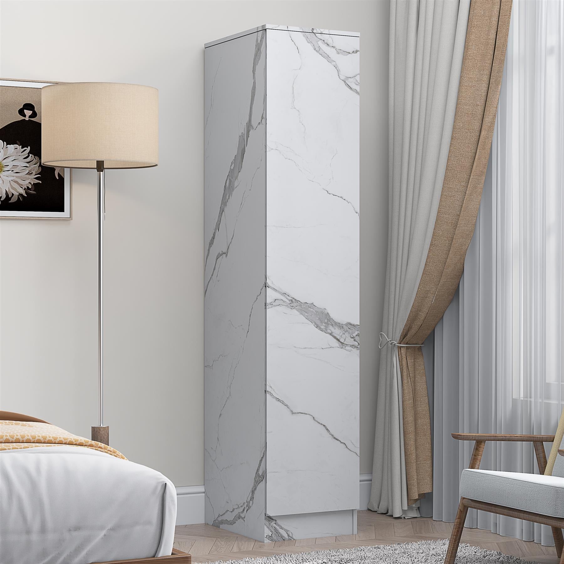 ZITA Bedroom Furniture Range Wardrobe Chest Bedside in White Marble Effect