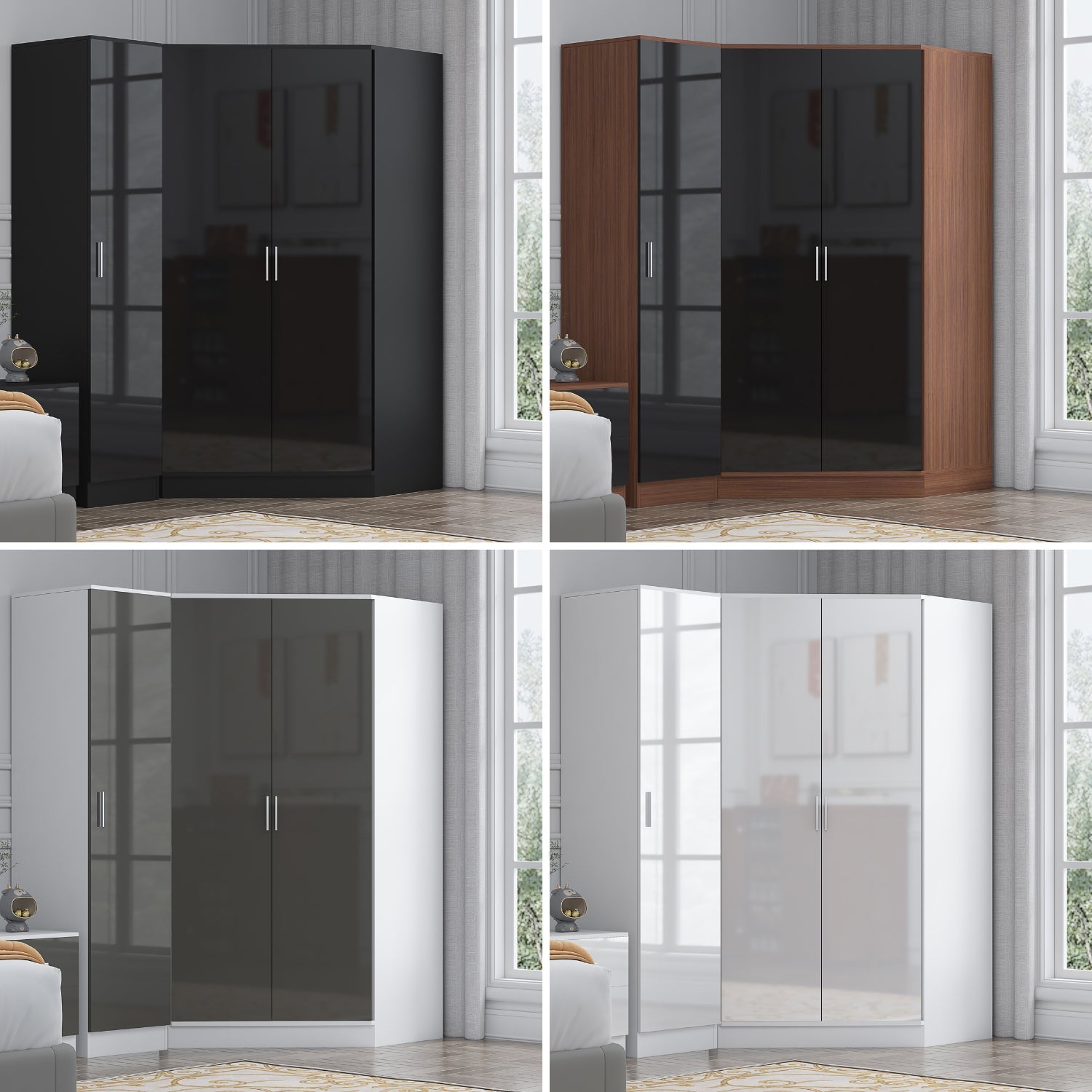 REFLECT Gloss 3 Door Corner Wardrobe Bundle Inc Corner + 1 Door Wardrobe Set