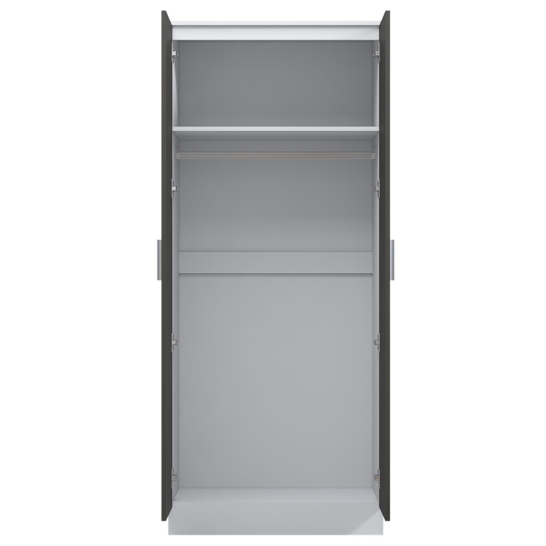 Reflect 2 Door Mirrored Wardrobe - Grey Gloss & Matt White - Hanging Rails & Shelves - H: 180cm x W: 76cm - Modern Sleek Design