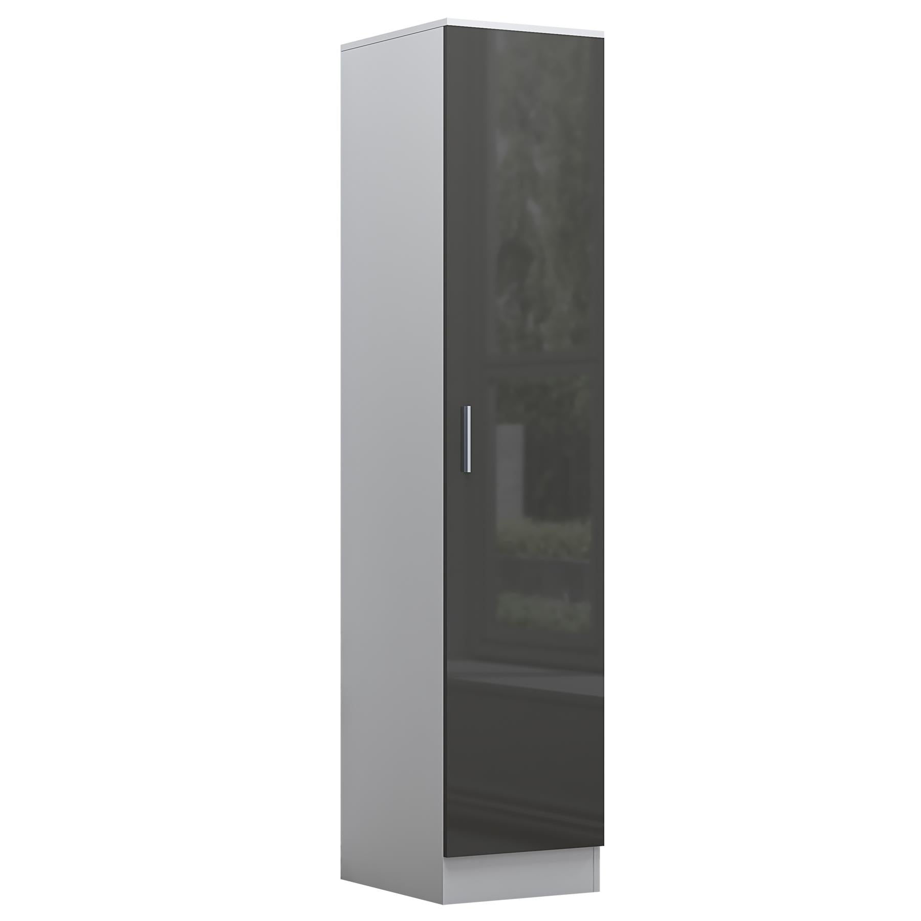 Reflect 1 Door Plain Wardrobe, 5 Drawer Chest, 2x 2 Drawer Bedsides - Grey Gloss & Matt White - Modern Bedroom Furniture Set