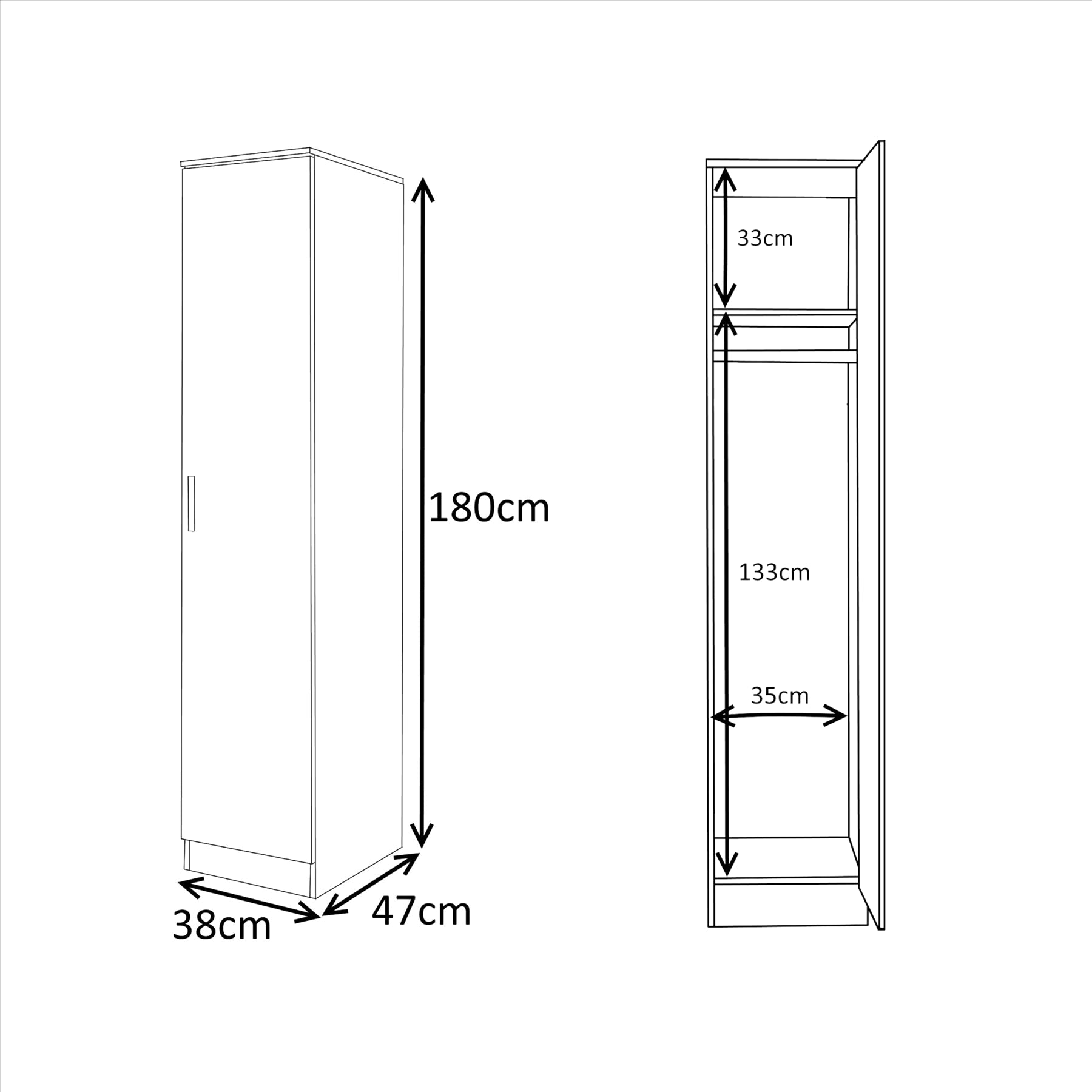Reflect 1 Door Plain Wardrobe, 5 Drawer Chest, 2x 2 Drawer Bedsides - Black Gloss & Black Oak - Modern Bedroom Furniture Set