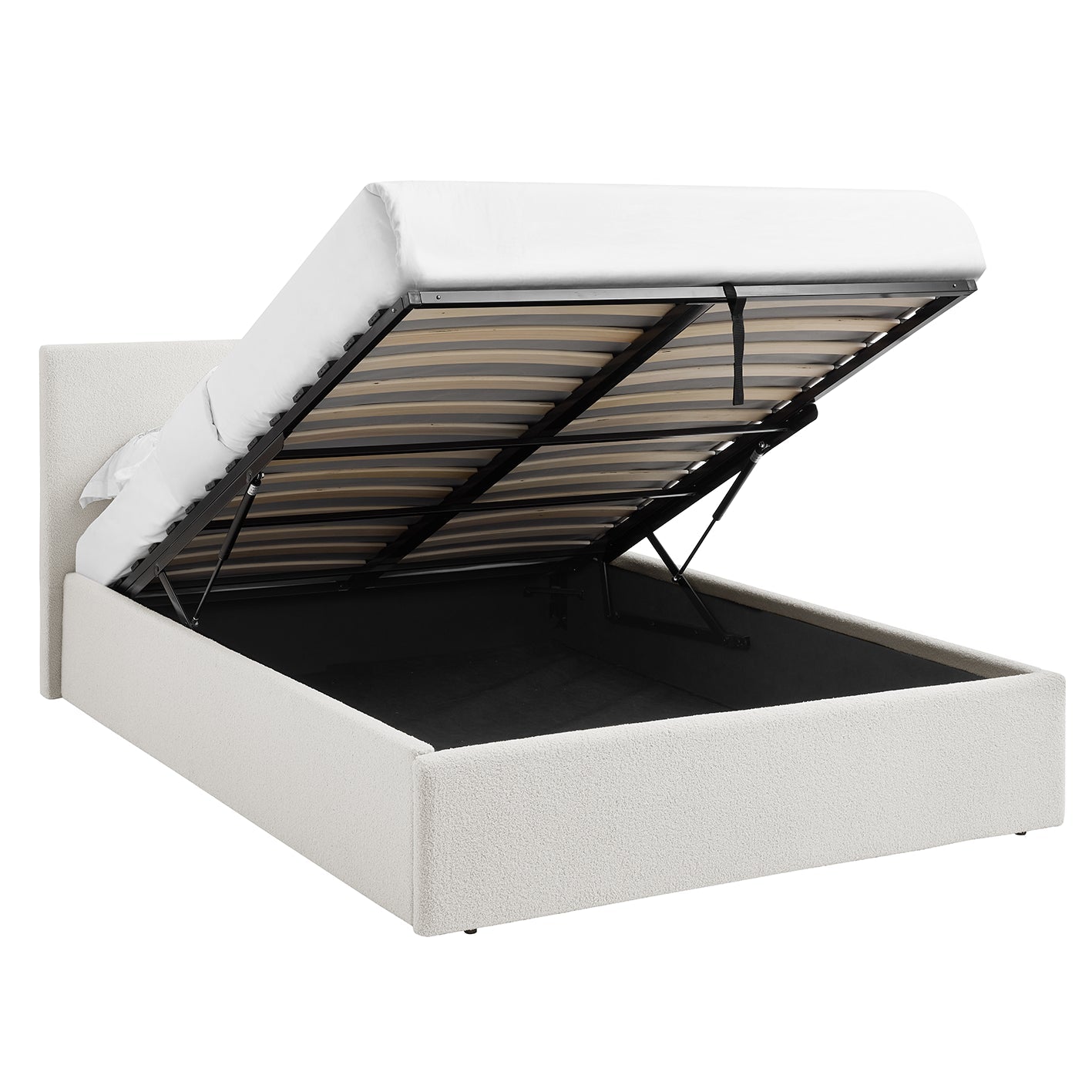 TEDDY Boucle Fabric Ottoman Storage Bed - 2 Colours + 4 Sizes + 6 Mattresses
