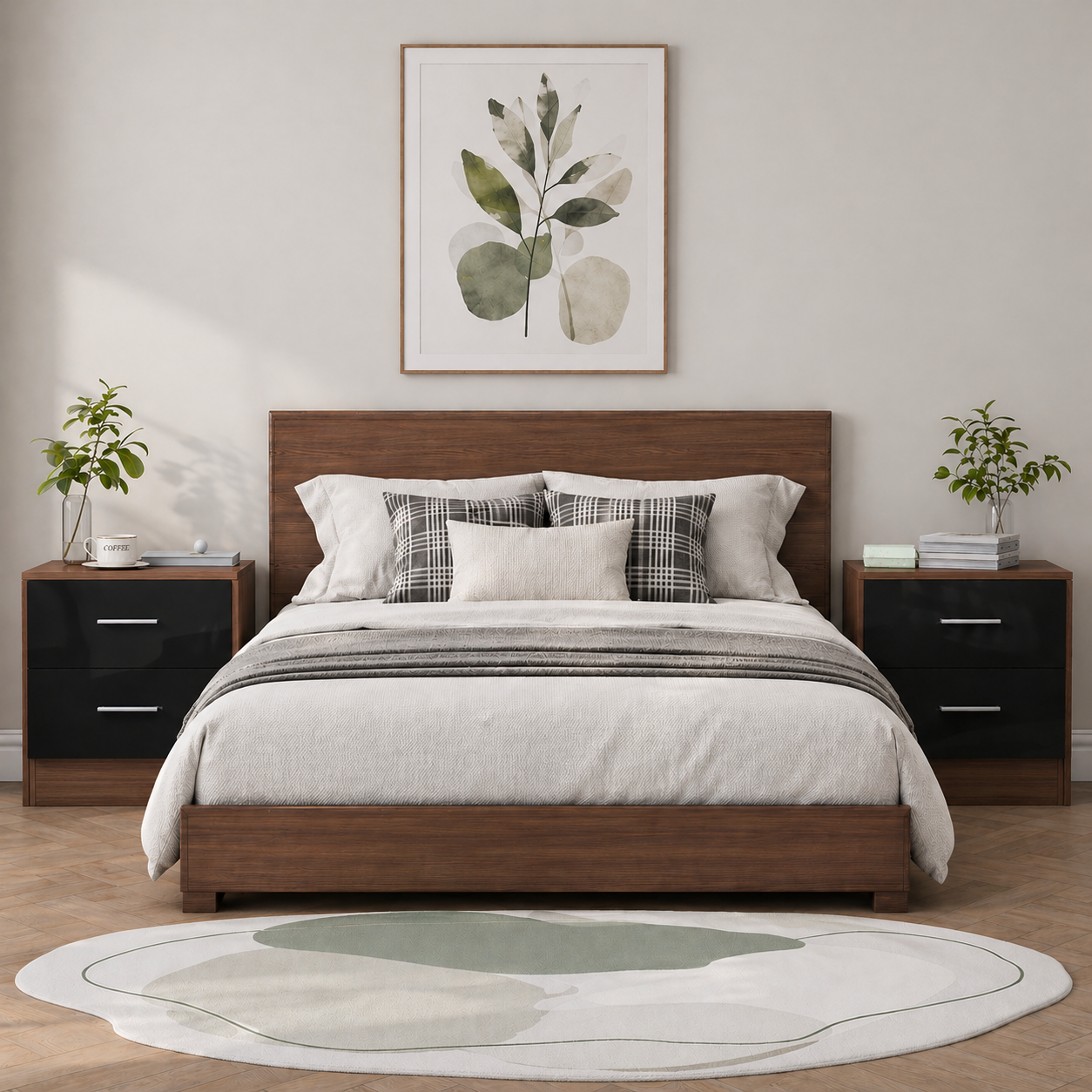 Reflect 2 Drawer Bedside Bundle (2x) - Black Gloss & Walnut - Modern Bedside