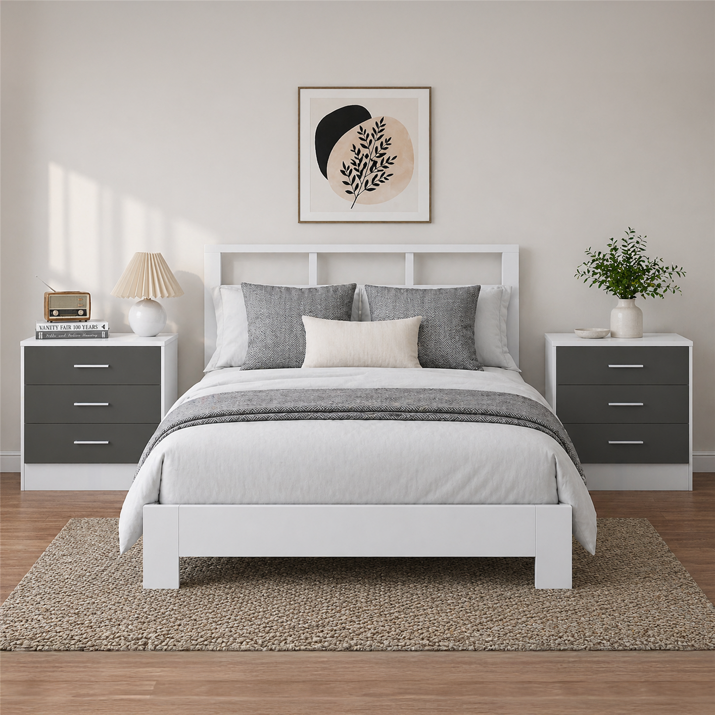 Reflect 3 Drawer Bedside Bundle (2x) - Grey Gloss & Matt White - Modern Bedside