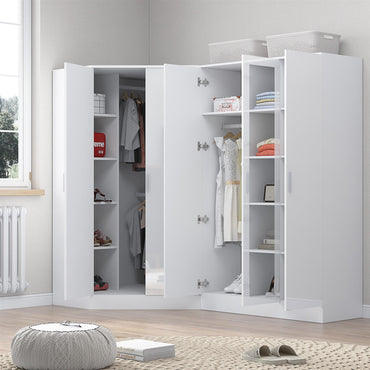 Reflect 2pc Wardrobe Bundle - 2 Door Corner + 3 Door Mirror - White Gloss & Matt White