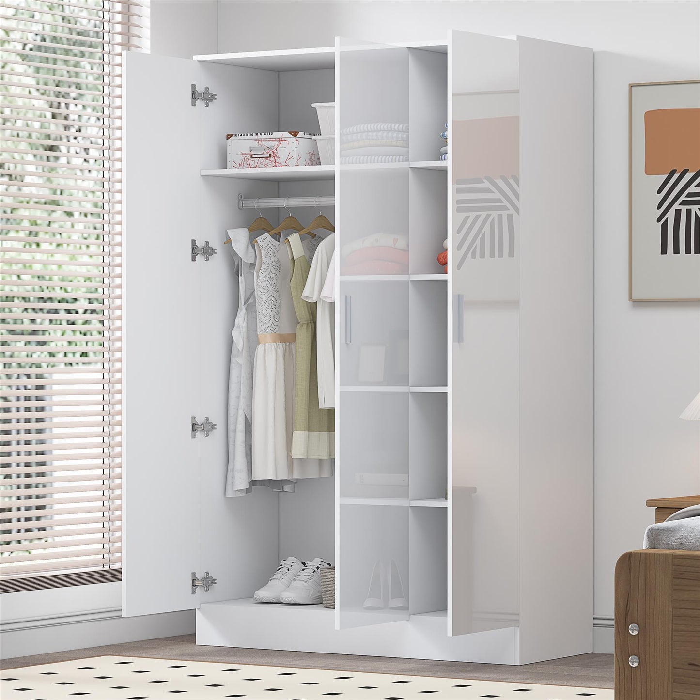 REFLECT Gloss Bedroom Furniture 3 Door Plain Wardrobe - 4 Colour Options