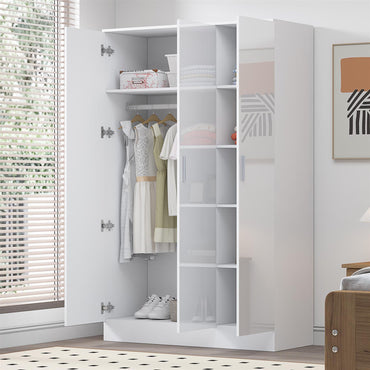 Reflect 3 Door Plain Wardrobe - White Gloss & Matt White - Hanging Rail & 4 Shelves - Modern Design
