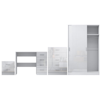 REFLECT Gloss 4pc Set - 2 Door Sliding Wardrobe + 5 Draw Chest + Bedside + Desk