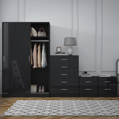 REFLECT Gloss 4pc Set - 2 Door Sliding Wardrobe + 5 Draw Chest + 2 Bedsides
