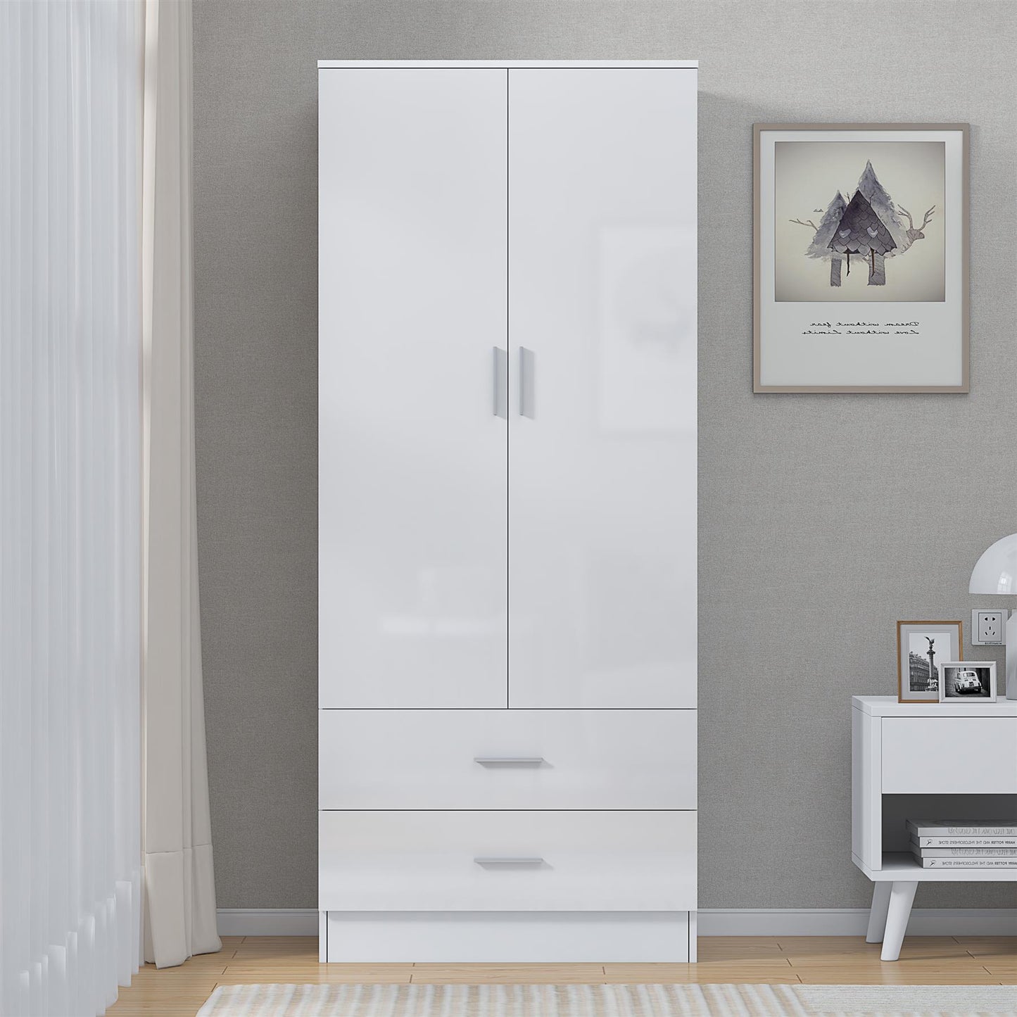 REFLECT High Gloss Bedroom Furniture Wardrobe Chest Bedside Desk Option in White