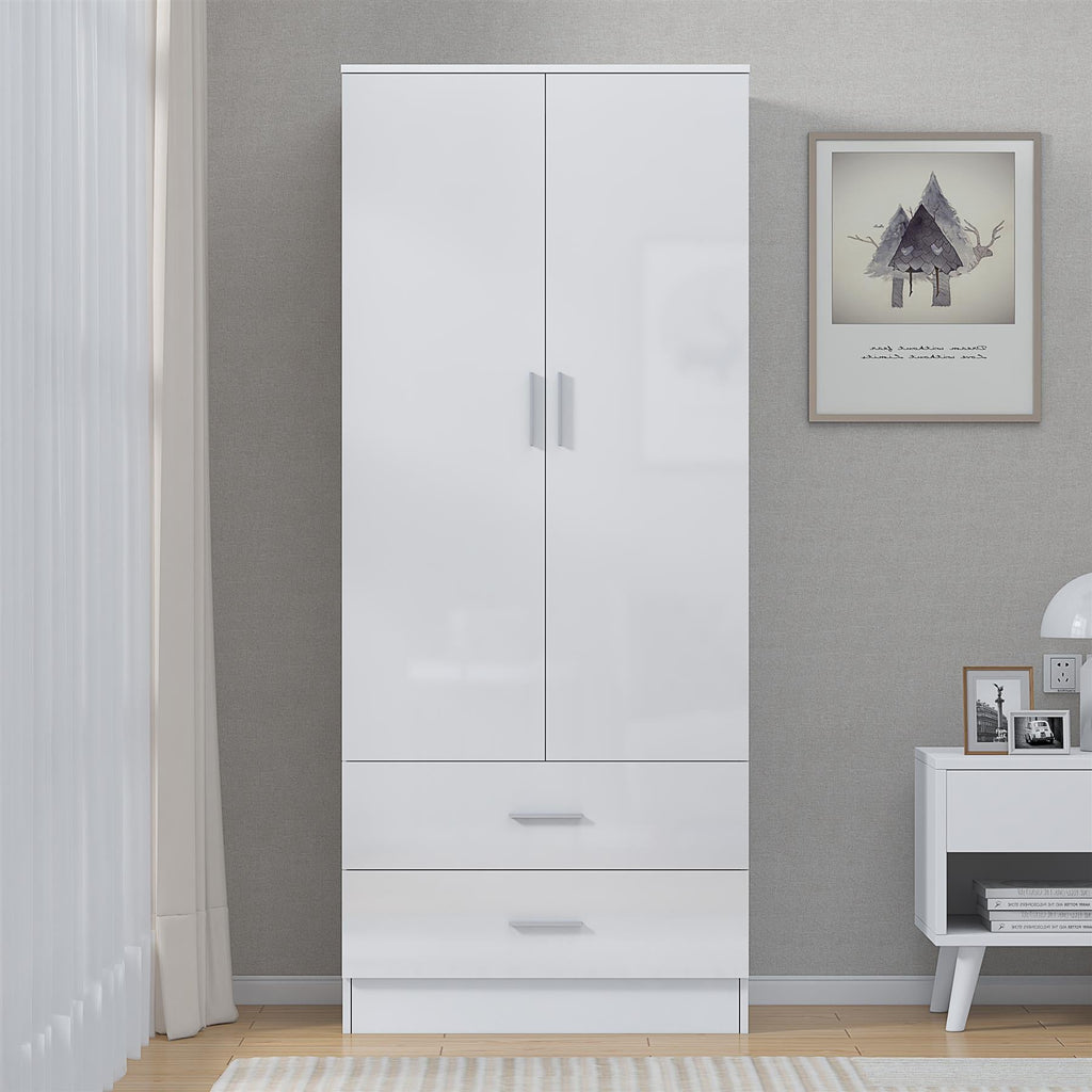 REFLECT High Gloss Bedroom Furniture Wardrobe Chest Bedside Desk Option in White
