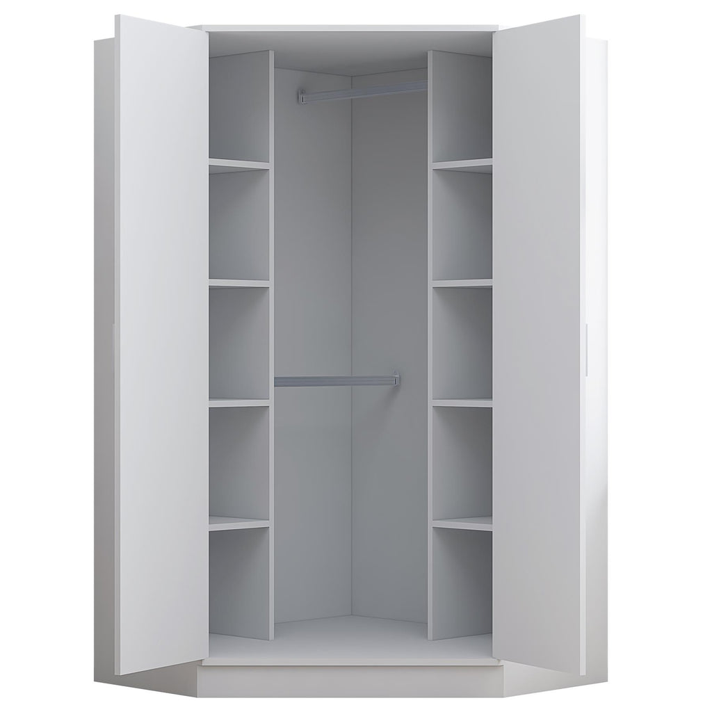 Reflect 3pc Wardrobe Bundle - 2 Door Corner + 2x 1 Door Plain - White Gloss & Matt White