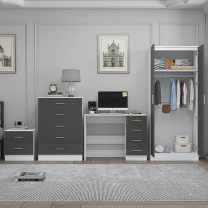 REFLECT Gloss 4pc Bedroom Set - 2 Door Wardrobe + 5 Draw Chest + Bedside + Desk
