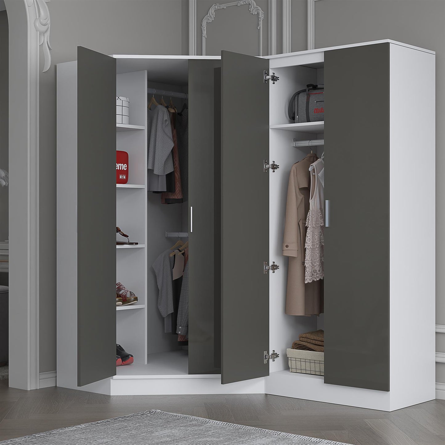 REFLECT Gloss 4 Door Wardrobe Bundle Inc 2 Door Corner + 2 Door Bedroom Set