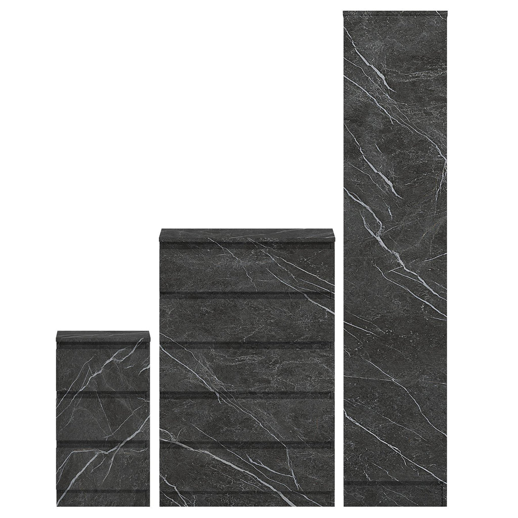 ZITA Grey Marble Effect 3 Piece Bedroom Set - 1-Door Wardrobe, Chest & Bedside Table, Stylish Modern Storage Furniture