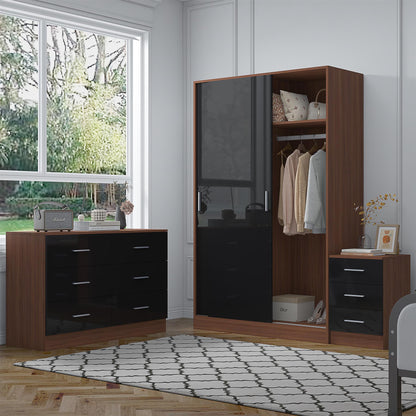 REFLECT Gloss 3pc Set - 2 Door Sliding Wardrobe + Wide Chest + Tall Bedside