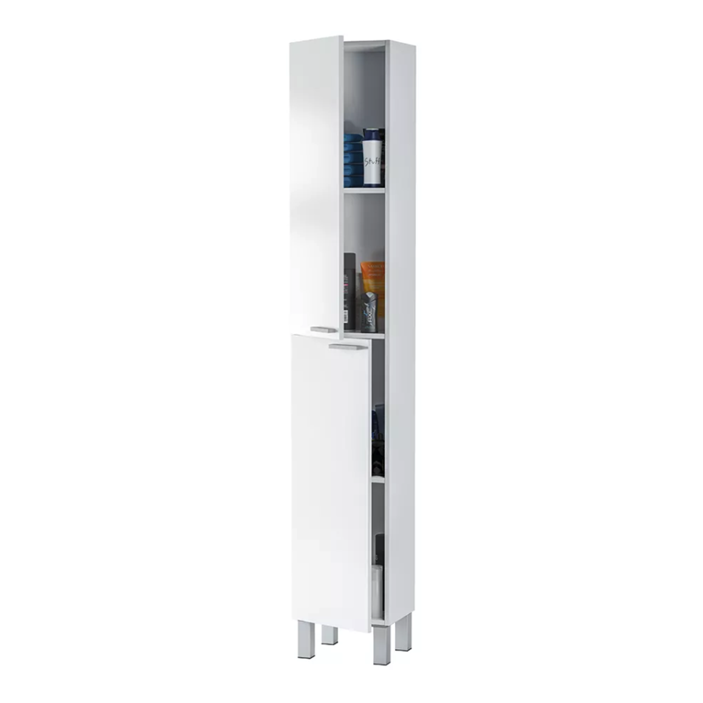 Baltic White Tall 2 Door Bathroom Storage Cabinet - Organiser for Toiletries & Towels