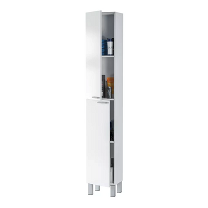 Baltic White Tall 2 Door Bathroom Storage Cabinet - Organiser for Toiletries & Towels
