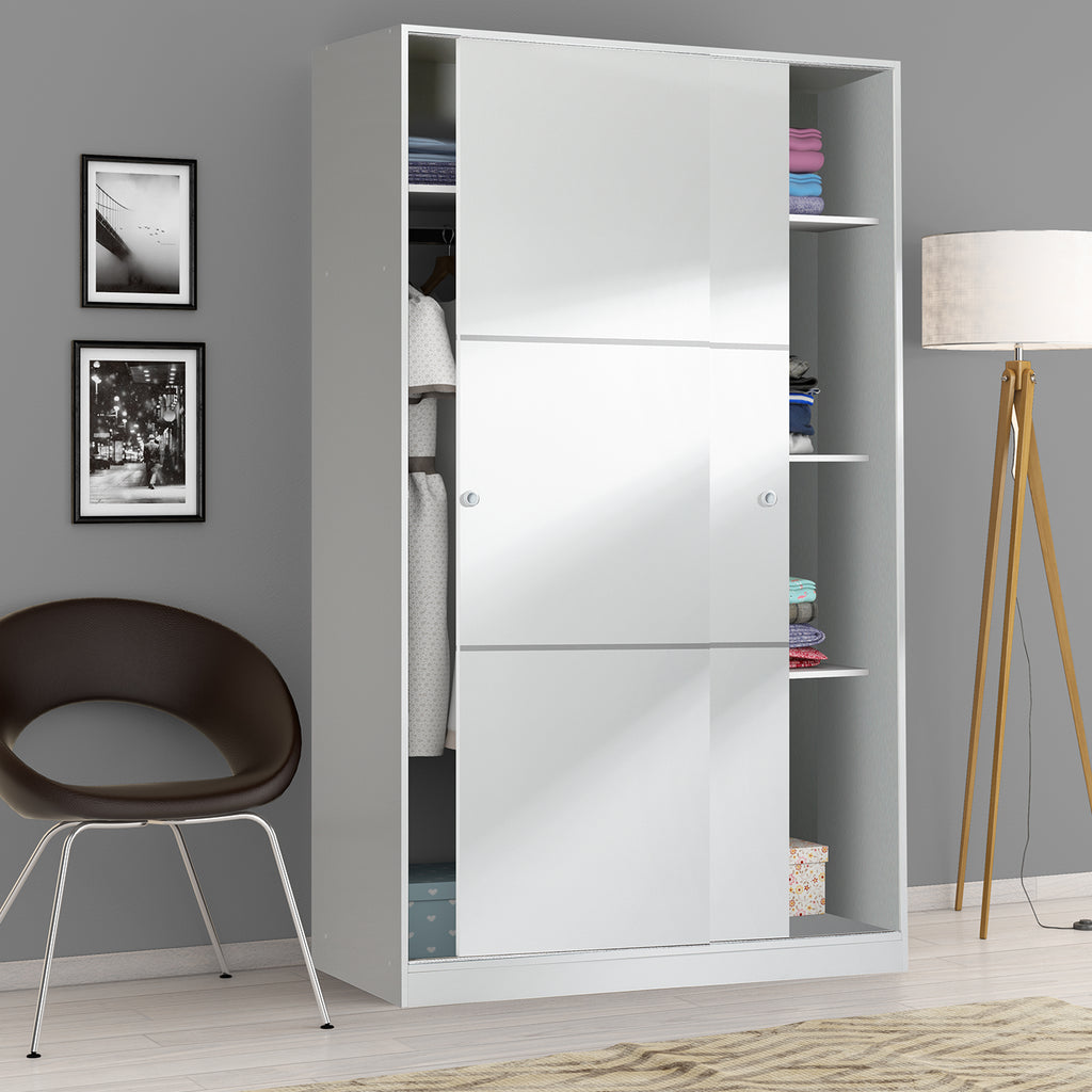 TOP White 2 Door Large Modern Sliding Bedroom Wardrobe