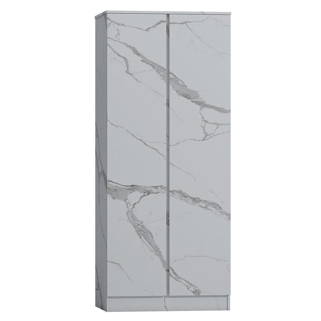 ZITA White Marble Effect 2 Door Plain Wardrobe - Bedroom Storage, Stylish and Spacious