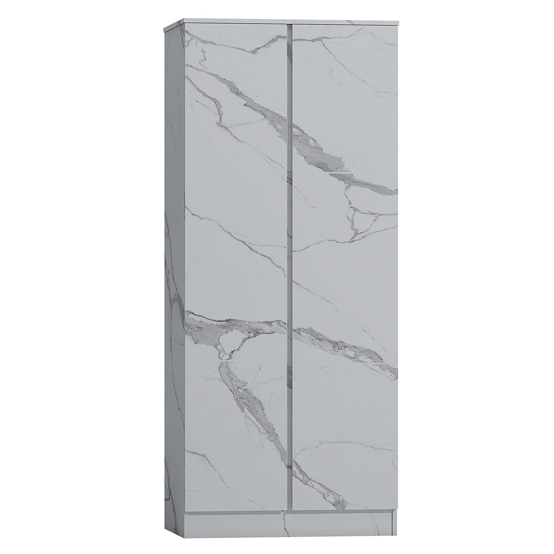 ZITA White Marble Effect 2 Door Plain Wardrobe - Bedroom Storage, Stylish and Spacious