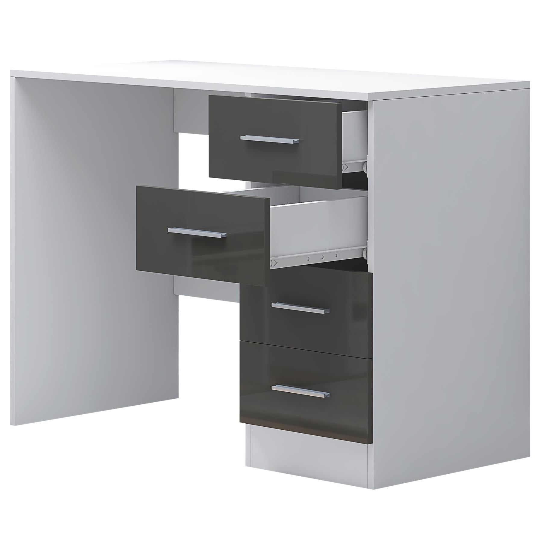 Reflect 4 Drawer Desk - Grey Gloss & Matt White - Modern Bedroom Storage for Vanity, Work or Study