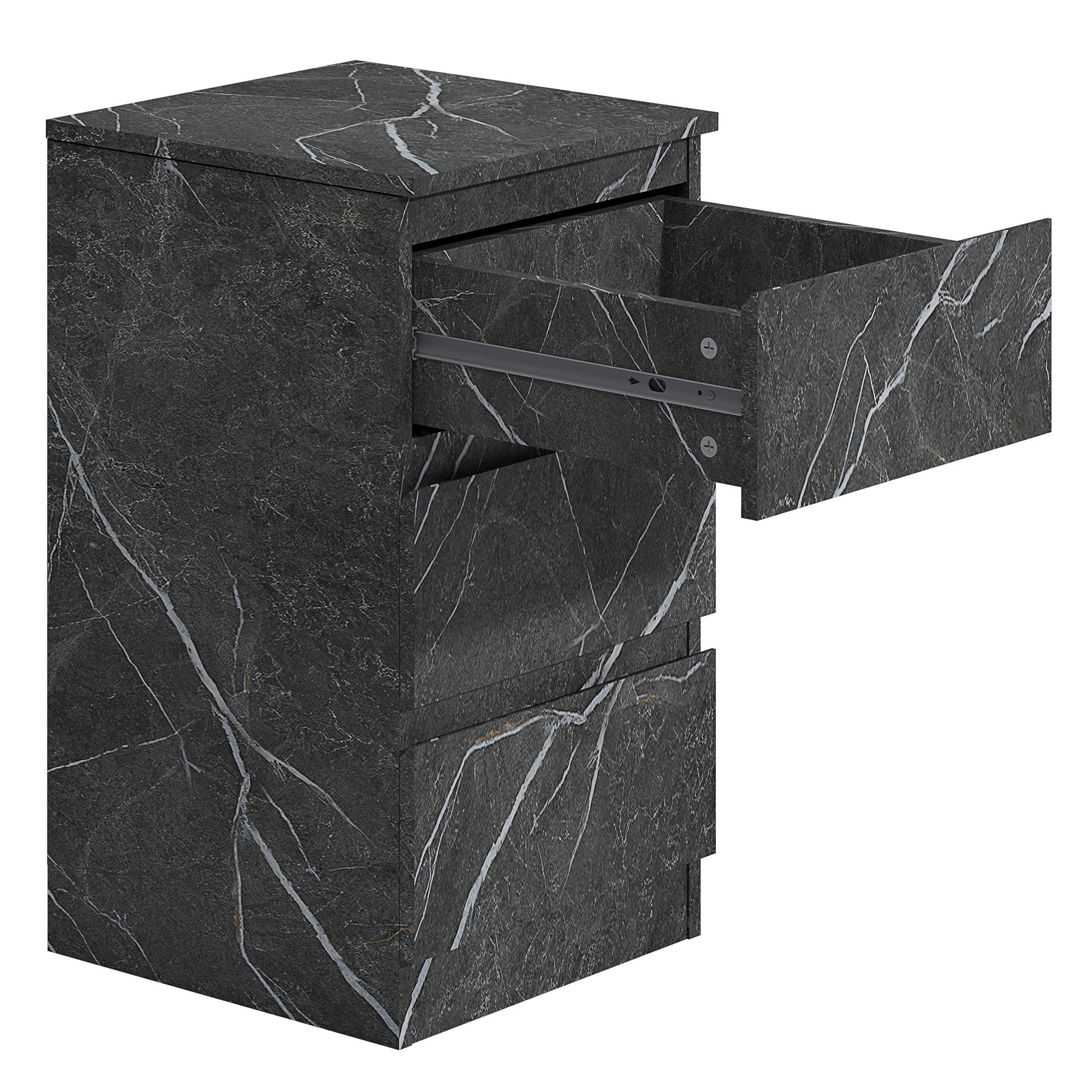 ZITA Grey Marble Effect 3 Drawer Bedside Table - Modern Nightstand, Stylish Bedroom Furniture