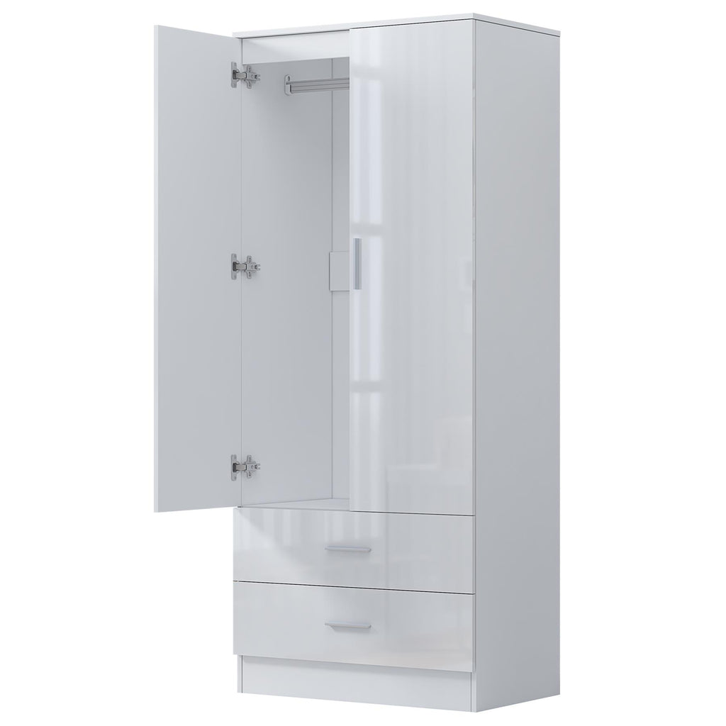 REFLECT High Gloss Bedroom Furniture Wardrobe Chest Bedside Desk Option in White