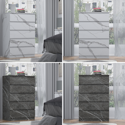 ZITA Bedroom Furniture Tall 5 Drawer Chest in White OR Grey Marble Colour Option