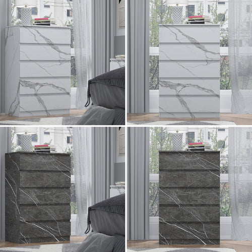 ZITA Bedroom Furniture Tall 5 Drawer Chest in White OR Grey Marble Colour Option