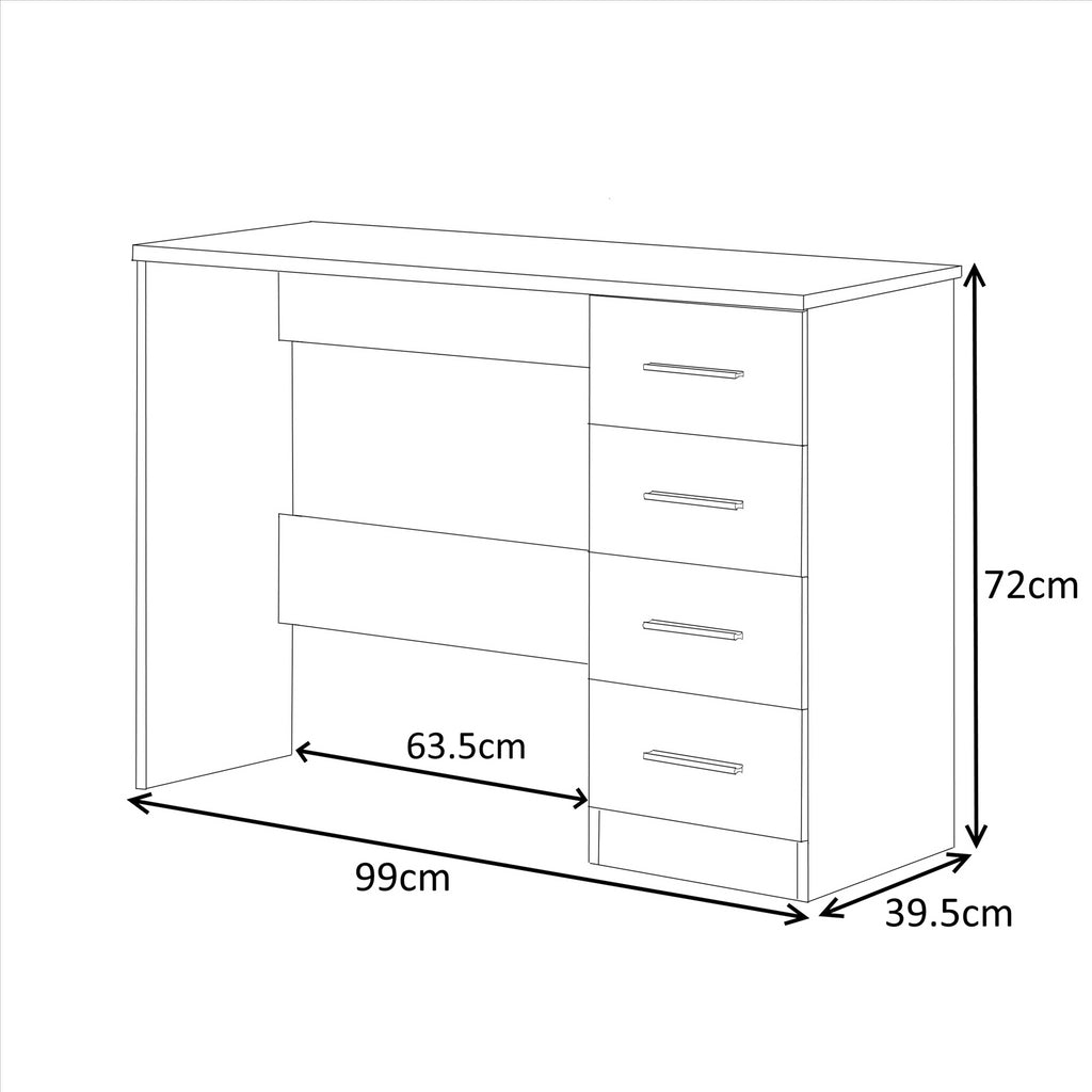 Reflect 4 Drawer Desk - White Gloss & Matt White - Modern Bedroom Storage for Vanity, Work or Study