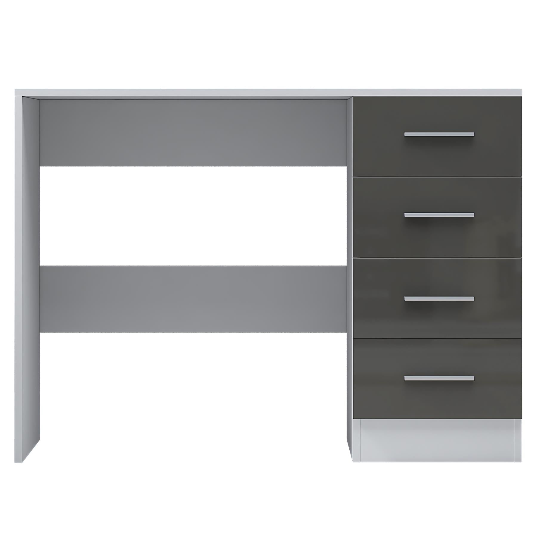 Reflect 4 Drawer Desk - Grey Gloss & Matt White - Modern Bedroom Storage for Vanity, Work or Study