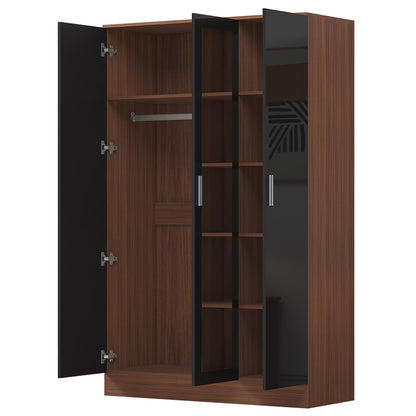 Reflect 2pc Wardrobe Bundle - 2 Door Corner + 3 Door Mirror - Black Gloss & Walnut