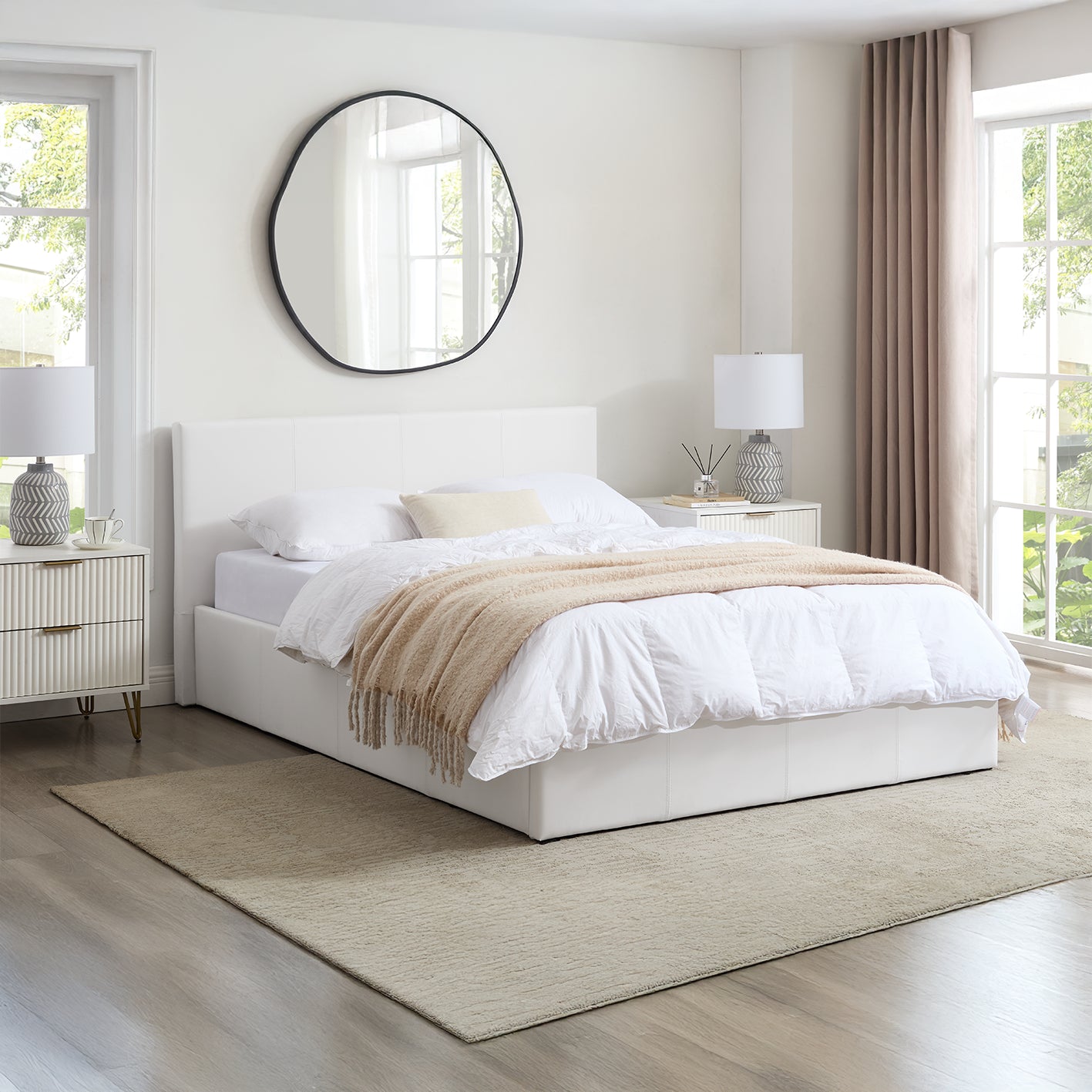 LUNA 3FT Single White Ottoman Storage Bed with Gas Lift Faux Leather Fabric & Sprung Slats Base