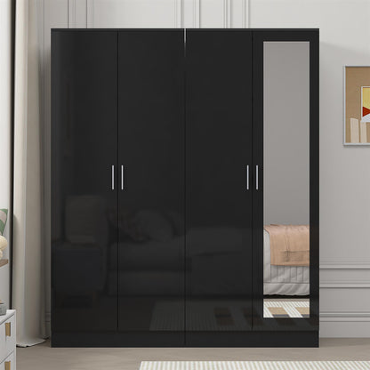 Reflect 2pc Wardrobe Bundle - 2 Door Mirror + 2 Door Plain - Black Gloss & Black Oak