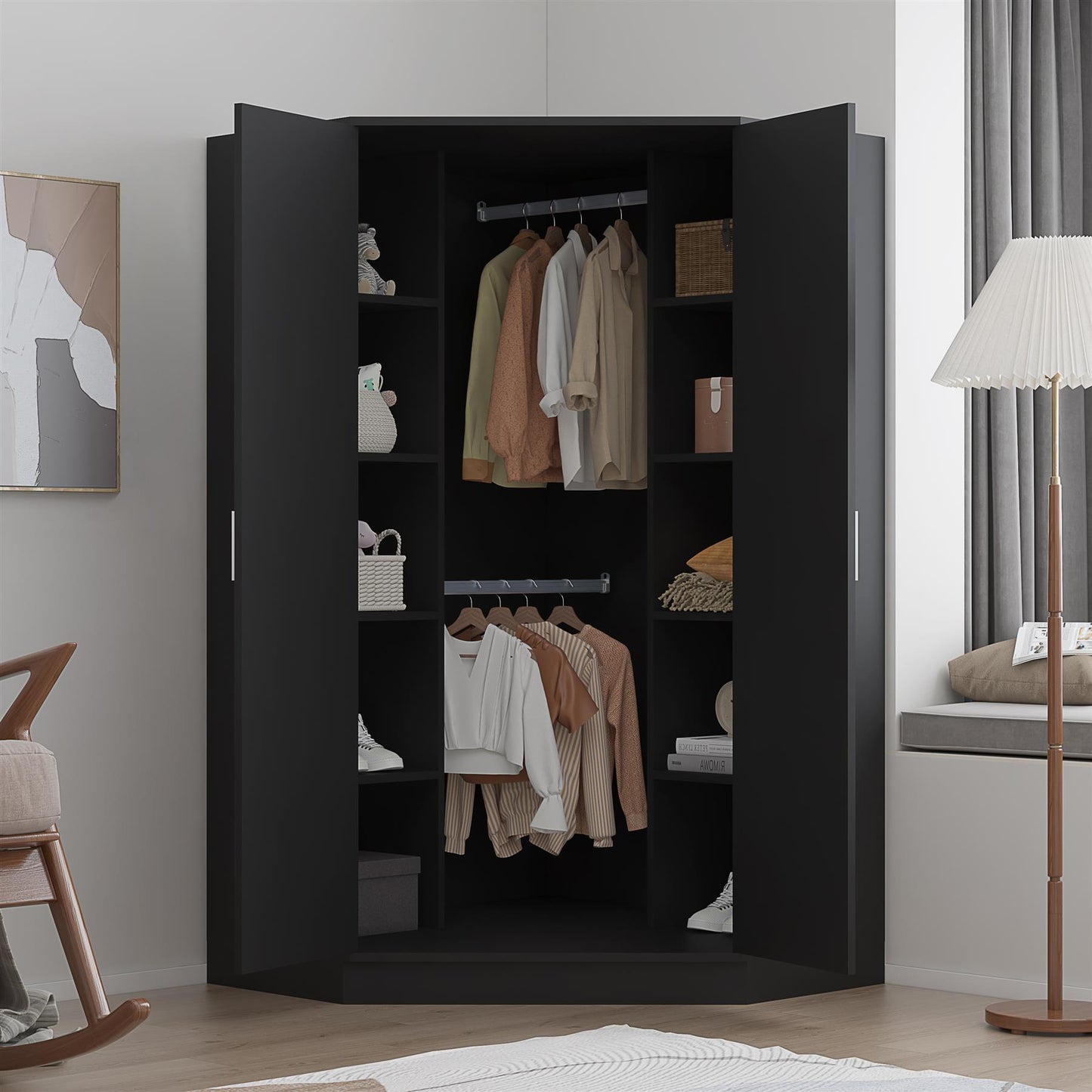 REFLECT High Gloss Bedroom Furniture Wardrobe Chest Bedside Desk Option in Black