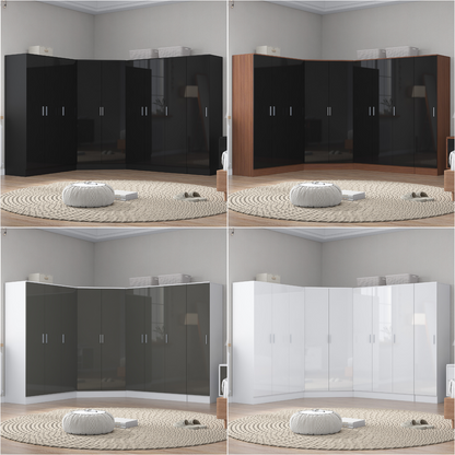 REFLECT Gloss Large 9 Door Corner Modular Wardrobe Bedroom Furniture Bundle Set