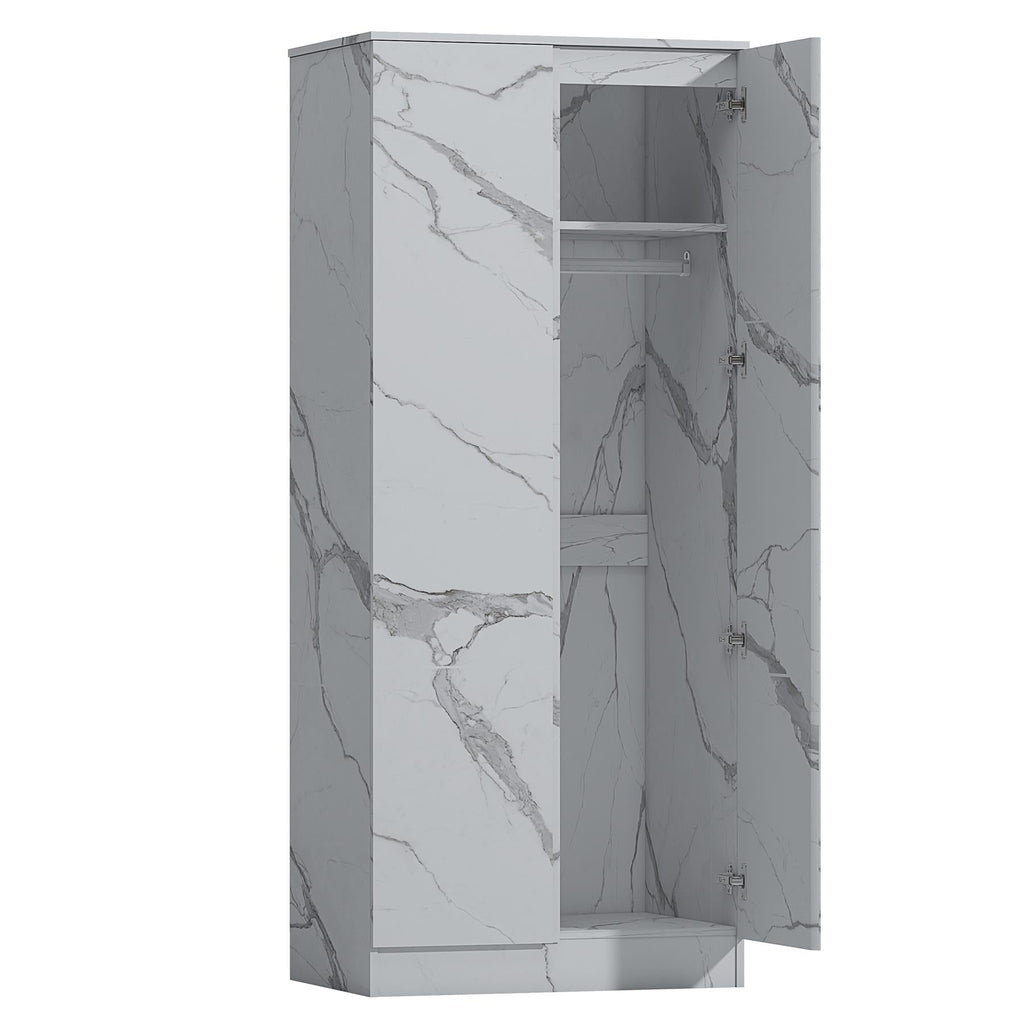 ZITA 2 Door PLAIN Wardrobe - White Marble Effect
